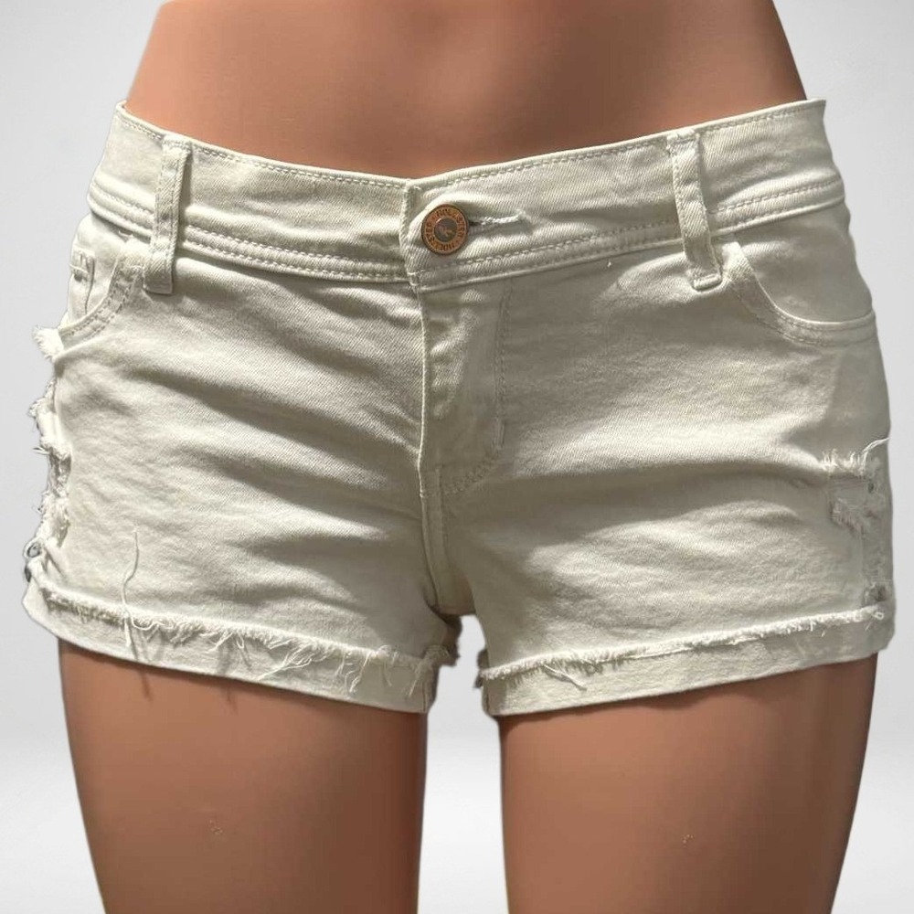 Hollister White Distressed Low Rise Denim Short-Short Cut Offs Size 9 W29